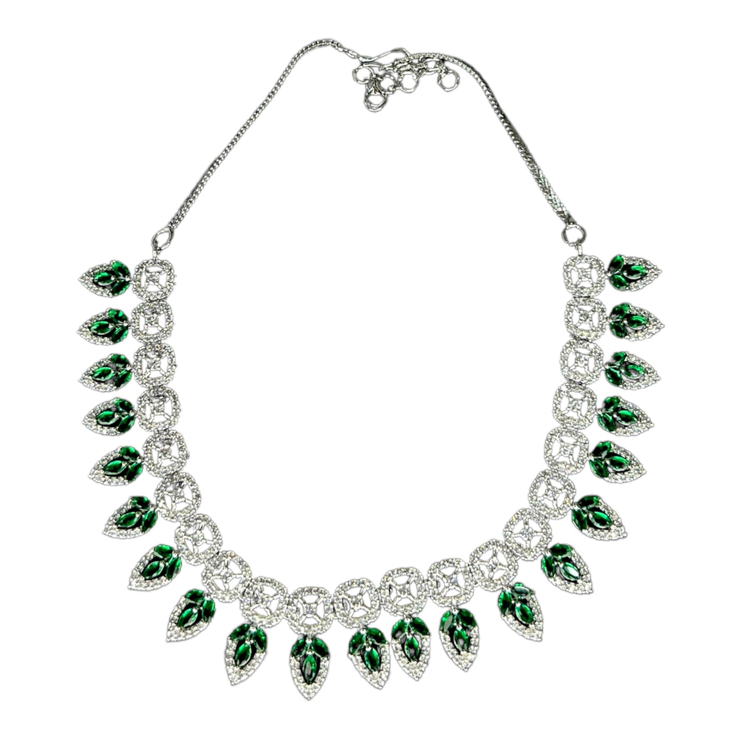 Aamara Lively American Diamond Necklace Set (Green)