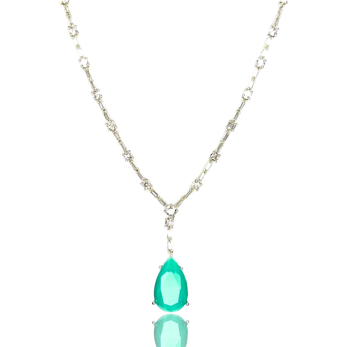 Bella American Diamond Necklace with Earrings (Mint Green)