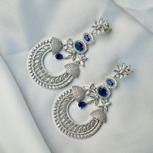 Maharani American Diamond Chandbalies (Blue)