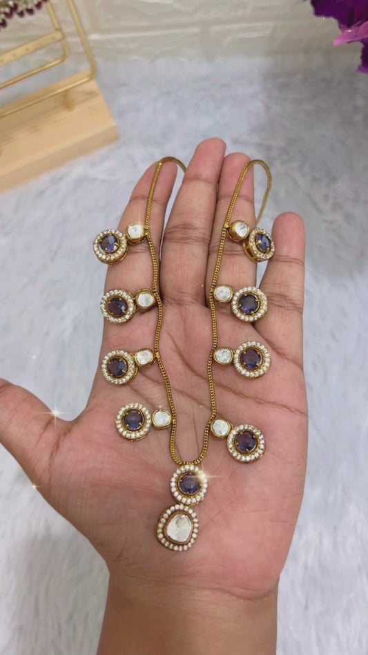 Purple Radhika Moissanite Kundan Jewellery set