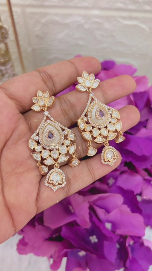 Purple Aarya Gold Plated Moissanite Hasli Jewellery set